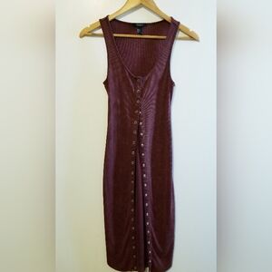 Forever 21 Snap Button Burgundy Sleeveless Long Duster Vest Cardigan Small Boho